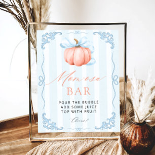 Little Pumpkin Blue Bow Baby Shower Mom-osa Bar Poster