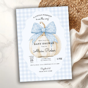 Little pumpkin blue bow boy baby shower invitation