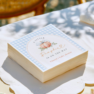 Little Pumpkin Blue Bow Gingham Baby Shower Napkin