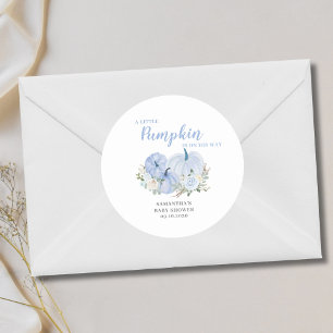 Little Pumpkin Blue Boy Baby Shower Classic Round Sticker