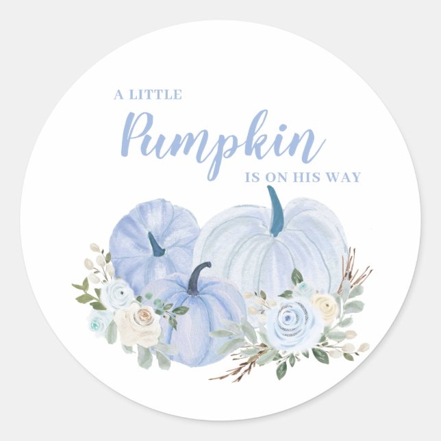 Little Pumpkin Blue Boy Baby Shower Square Sticker (Front)