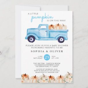 Little Pumpkin Blue Boy Couples Baby Shower Invitation