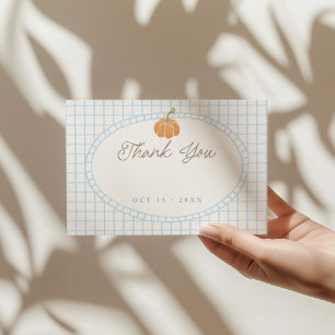 Little Pumpkin Blue Boys Baby Shower Thank You Card