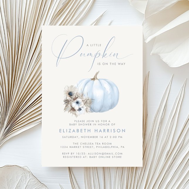 Little Pumpkin Blue Fall Baby Boy Shower Invitation (Little Pumpkin Blue Fall Baby Boy Shower Invitation)