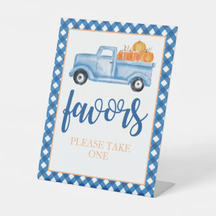 Little Pumpkin blue Fall Birthday Favour Pedestal Sign