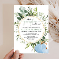 Little pumpkin blue greenery boy baby shower