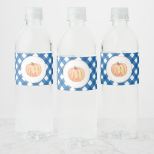 Little Pumpkin blue plaid first birthday Water Bottle Label