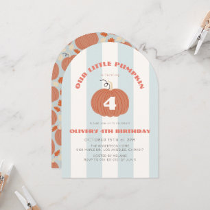 Little Pumpkin Blue Stripes Boy Any Age Birthday Invitation
