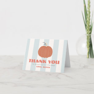 Little Pumpkin Blue Stripes Boy Baby Shower Thank You Card