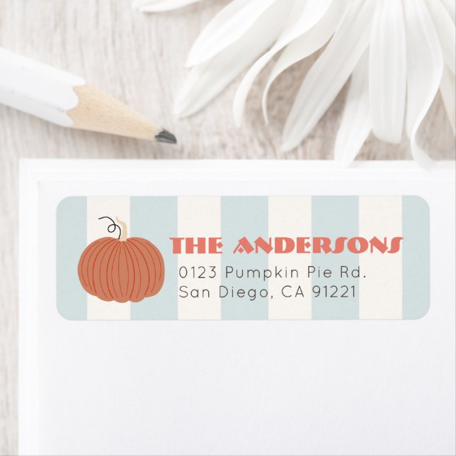 Little Pumpkin Blue Stripes Return Address (Insitu)