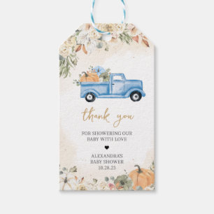 Little Pumpkin Blue Truck Baby Shower Favour Tags