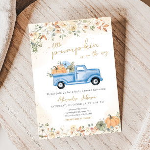 Little Pumpkin Blue Truck Baby Shower  Invitation