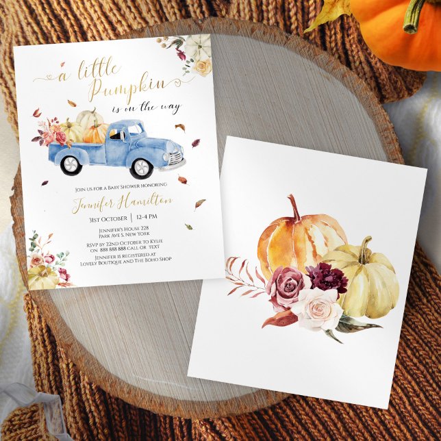 Little Pumpkin Blue Truck Baby Shower Invitation (Creator Uploaded)