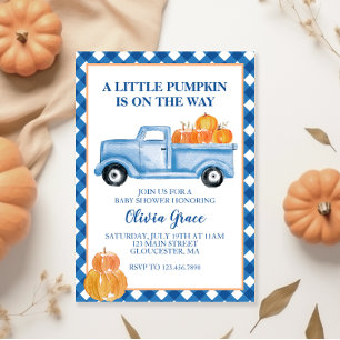 Little Pumpkin Blue truck Fall Baby Shower Invitation