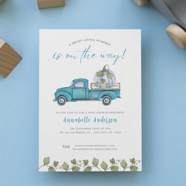 Little Pumpkin Blue watercolor Boy Baby Shower Invitation (Little Pumpkin Blue watercolor Boy Baby Shower Invitation)