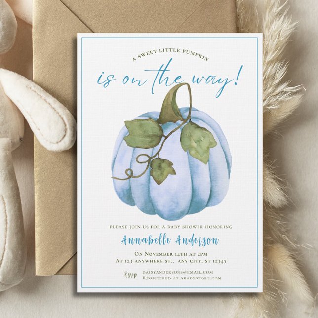 Little Pumpkin Blue watercolor Boy Baby Shower Invitation (Little Pumpkin Blue watercolor Boy Baby Shower Invitation)