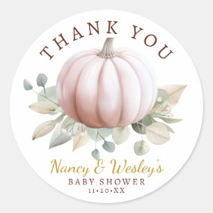Little Pumpkin Blush Pink Baby Shower Thank You  Classic Round Sticker
