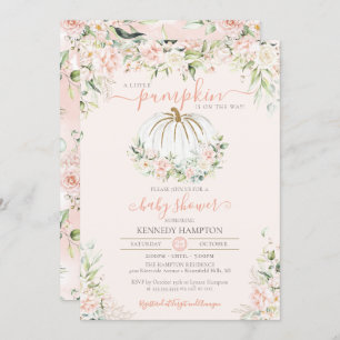 Little Pumpkin Blush Pink Floral Fall Baby Shower Invitation