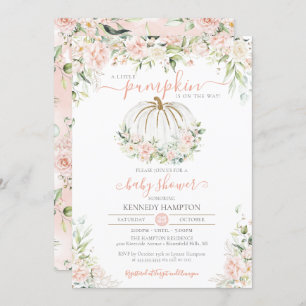 Little Pumpkin Blush Pink Floral Fall Baby Shower Invitation
