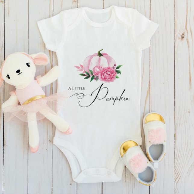 Little Pumpkin Blush Pink Rustic Baby Shower Baby Bodysuit (Creator Uploaded)