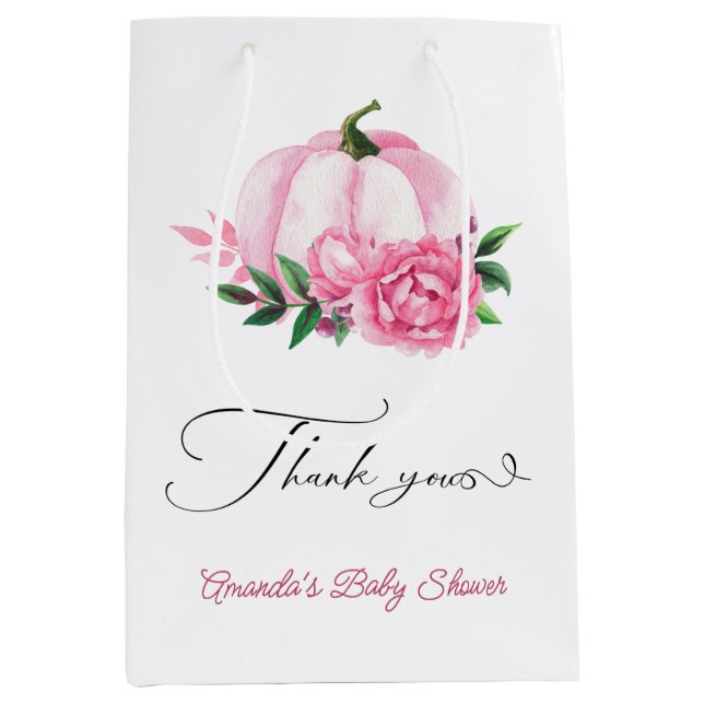 Little Pumpkin Blush Pink Rustic Baby Shower Medium Gift Bag (Front)