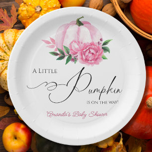 Little Pumpkin Blush Pink Rustic Baby Shower Paper Plate