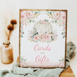 Little Pumpkin Blush Rose Gold Cards & Gifts Sign<br><div class="desc">Pretty pink & rose gold pumpkin theme party sign. Matching items available in our store!</div>