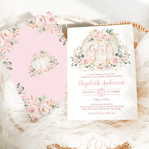 Little Pumpkin Blush Rose Gold Floral Baby Shower Invitation