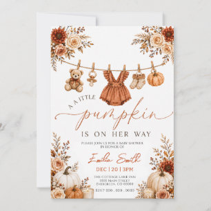 Little Pumpkin Boho Autumn Clothesline Baby shower Invitation