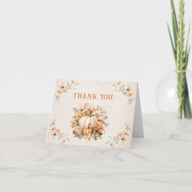 Little Pumpkin Boho Baby Shower Thank You Card (Front)