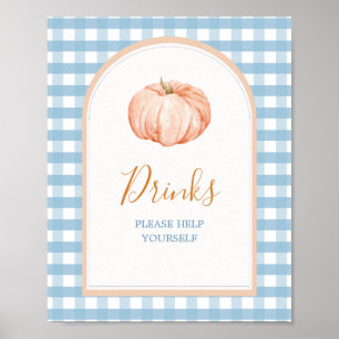 Little Pumpkin Boho Blue Gingham Drinks Sign