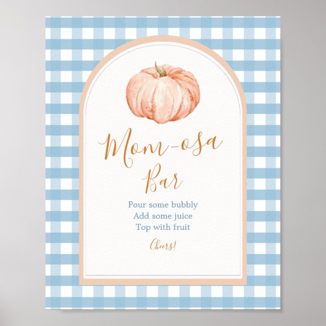 Little Pumpkin Boho Blue Gingham Mum-osa Bar Poster (Front)