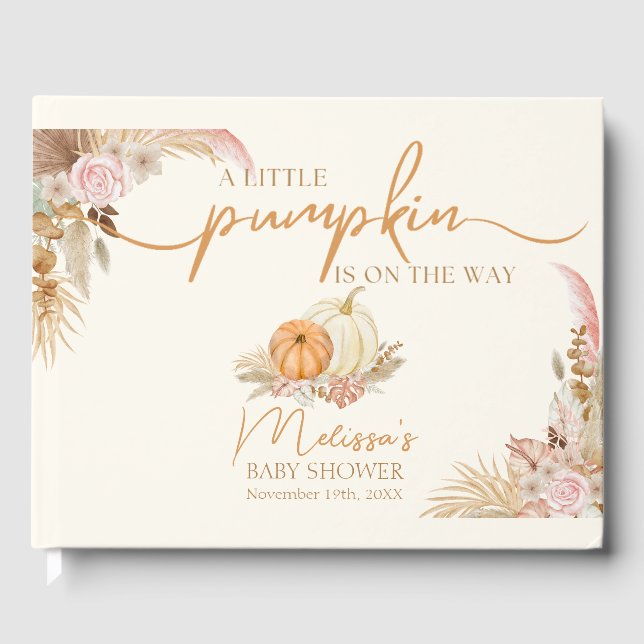 Little Pumpkin Boho Fall Floral  Guest Book (Front)