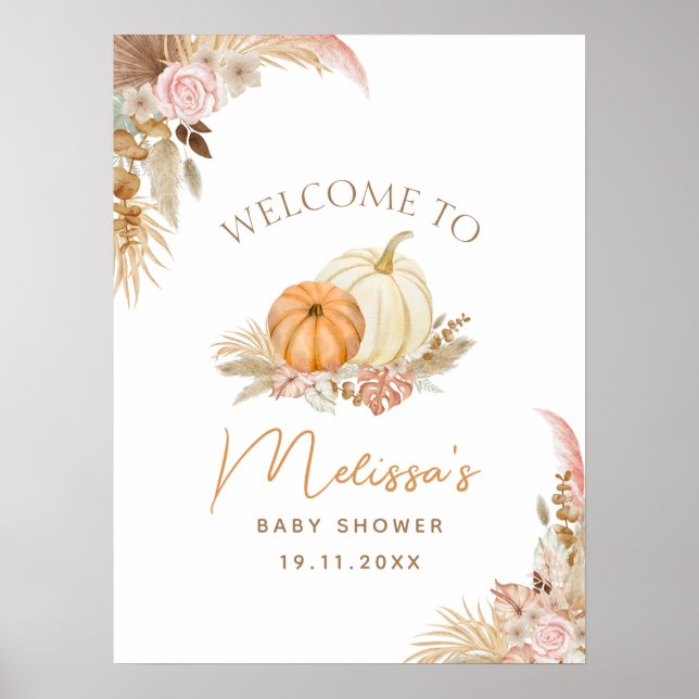 Little Pumpkin Boho Fall Floral Welcome sign (Front)