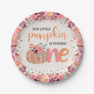 Little Pumpkin Boho Floral 1st Bday Paper Plate