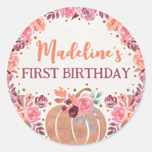 Little Pumpkin Boho Floral 1st Bday Sticker (Front)