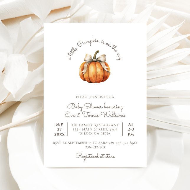 Little Pumpkin Bow Minimal Neutral Baby Shower Invitation (Creator Uploaded)