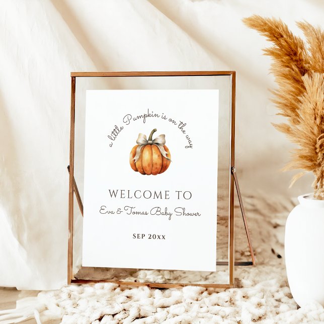 Little Pumpkin Bow Minimal Neutral Baby Shower Poster (Creator Uploaded)