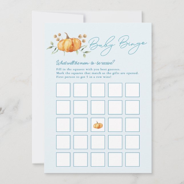 Little Pumpkin Boy Baby Shower Bingo Card (Front)