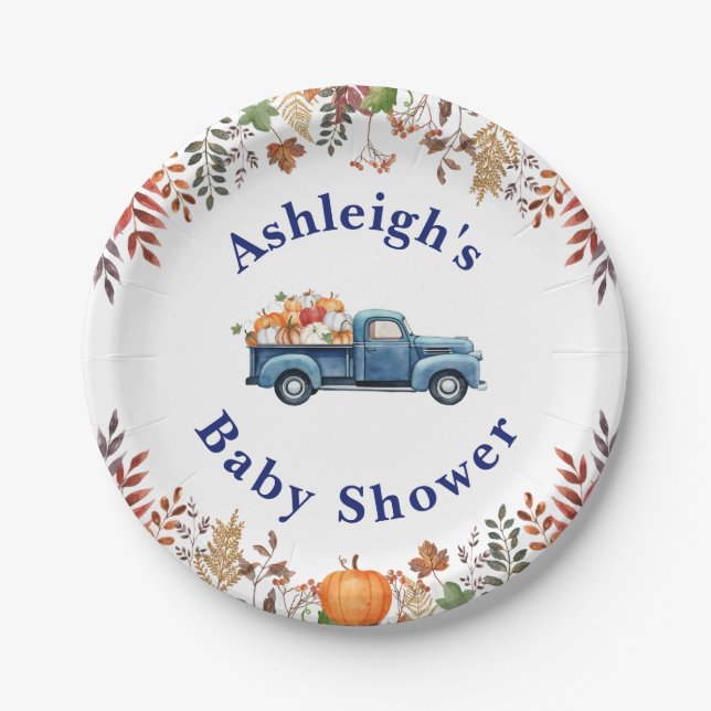 Little Pumpkin Boy Baby Shower Paper Plates (Front)