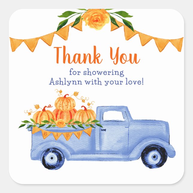 Little Pumpkin Boy Baby Shower Thank You Square Sticker (Front)
