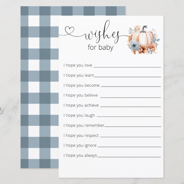 Little Pumpkin Boy Baby Shower Wishes For Baby (Front/Back)