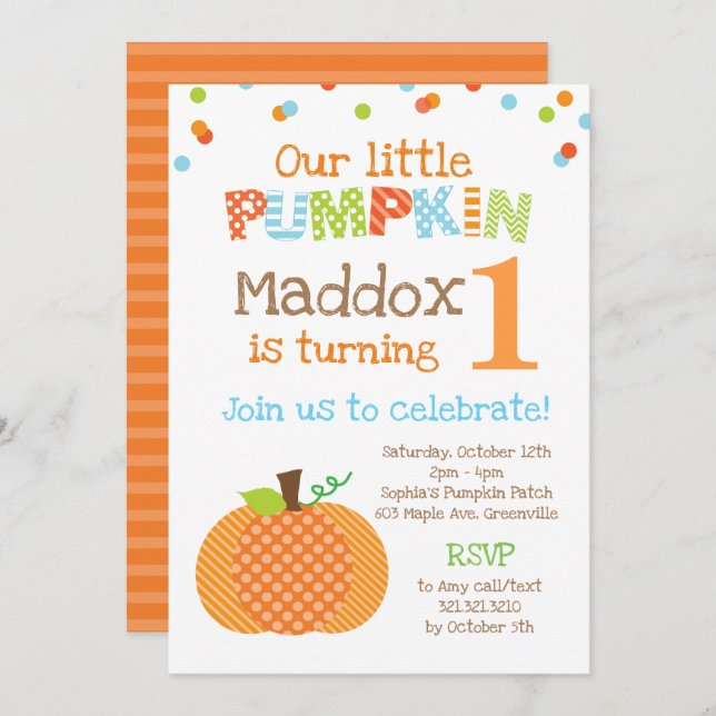 Little Pumpkin (Boy) Birthday Party Invitation (Front/Back)