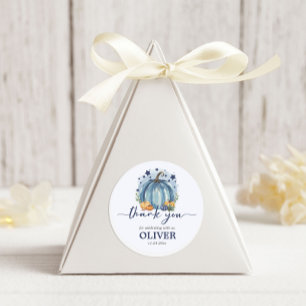 Little Pumpkin Boy Blue Baby Shower Thank You Classic Round Sticker