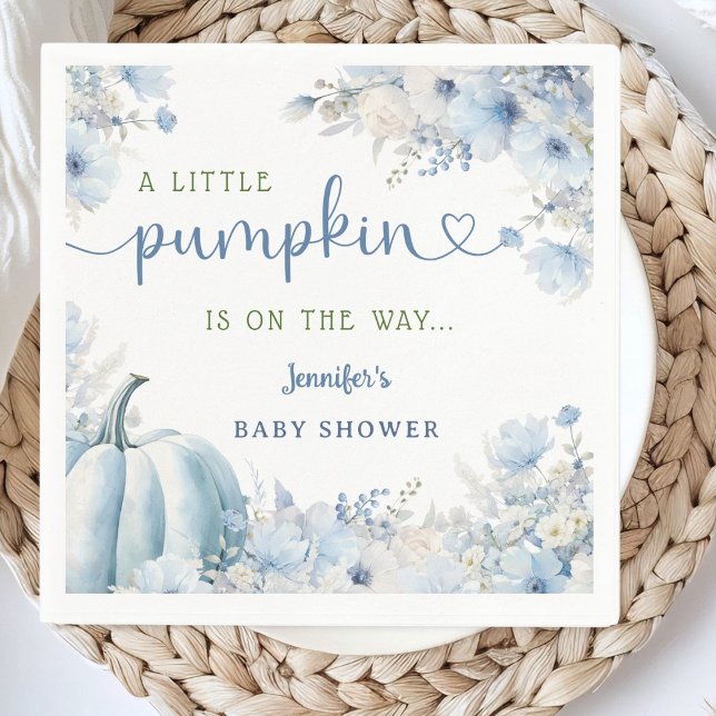 Little Pumpkin Boy Blue Fall Baby Shower Paper Napkin (Creator Uploaded)