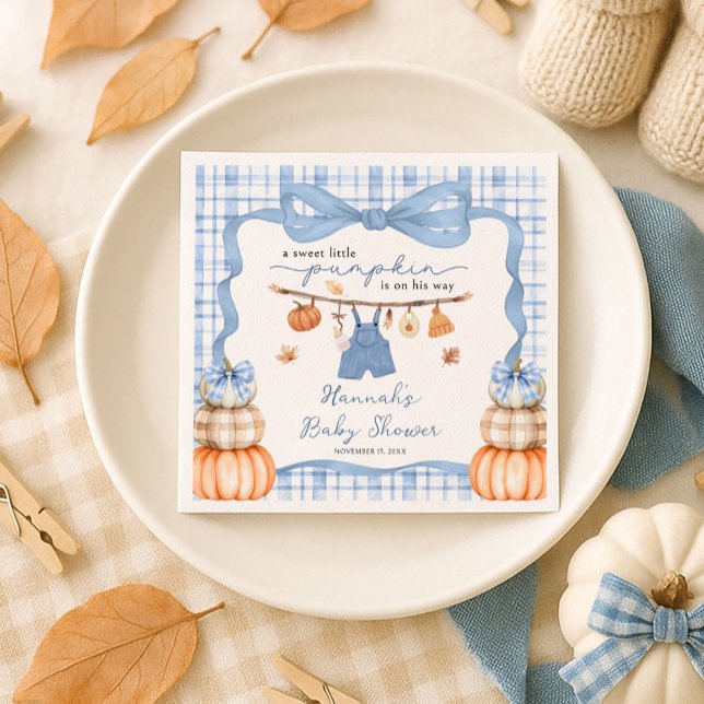 Little Pumpkin Boy Clothes Fall Baby Shower Napkin (Creator Uploaded)