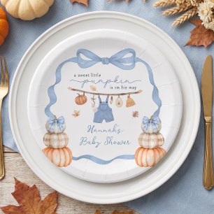 Little Pumpkin Boy Clothes Fall Baby Shower Paper Plate