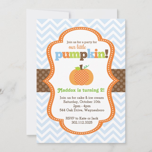 Little Pumpkin (Boy's) Birthday Party Invitation (Front)