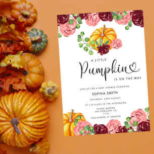 Little pumpkin burgundy baby shower invitation