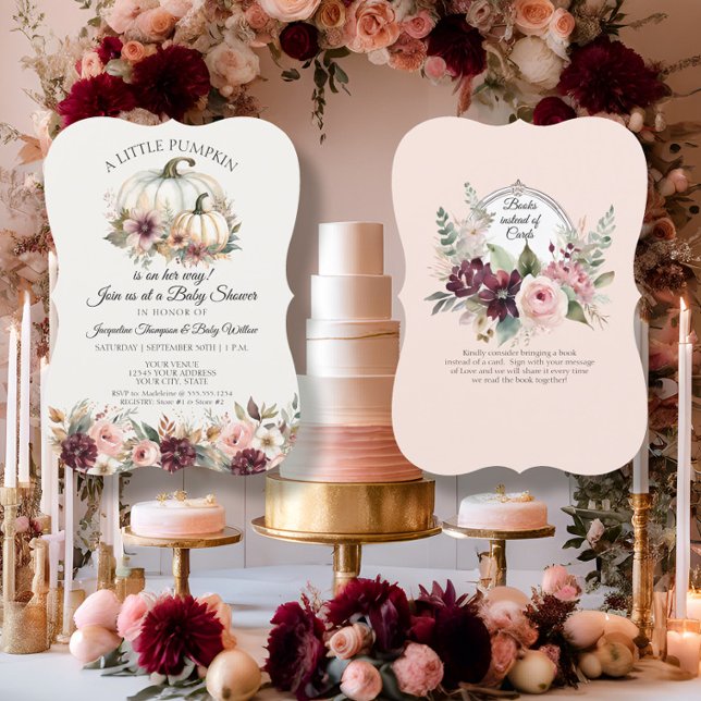 Little Pumpkin Burgundy Floral Roses Baby Shower Invitation (Creator Uploaded)